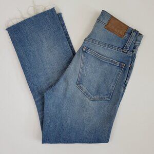 Rivet & Thread High Rise Straight Crop Button Up Raw Hem Jean